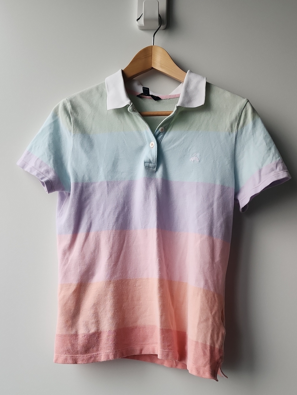 Brooks Brothers 100% Cotton Pastel Stripe Fitted Knit Polo T Shirt